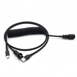  5PIN male GX16 Aviation plug to Type-c Spring and usb to 5pin gx16  female wire cable set black color